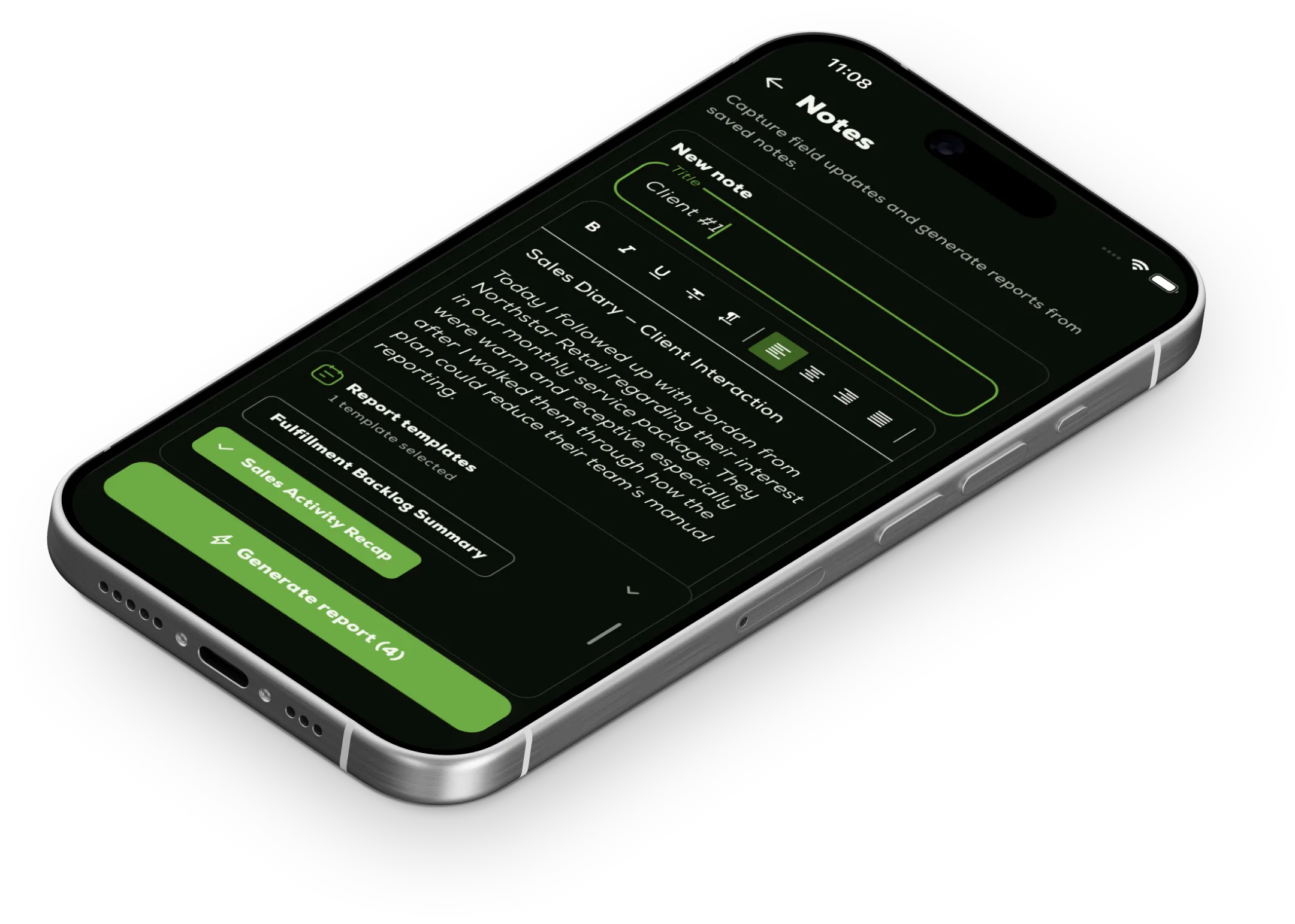 Nootely notes screen in dark mode